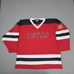 Vintage Devils Hockey Jersey Mens XL Black Red Striped #4 Blank Canada REACH NHL